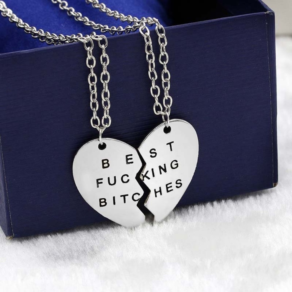 *ELIZABELLA* 2-Pc Silver Best Friend Heart Necklace
